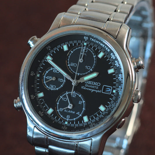 Neo-vintage Seiko Sports Chronograph Alarm Mens Watch - 7T32-7B80 - 1995