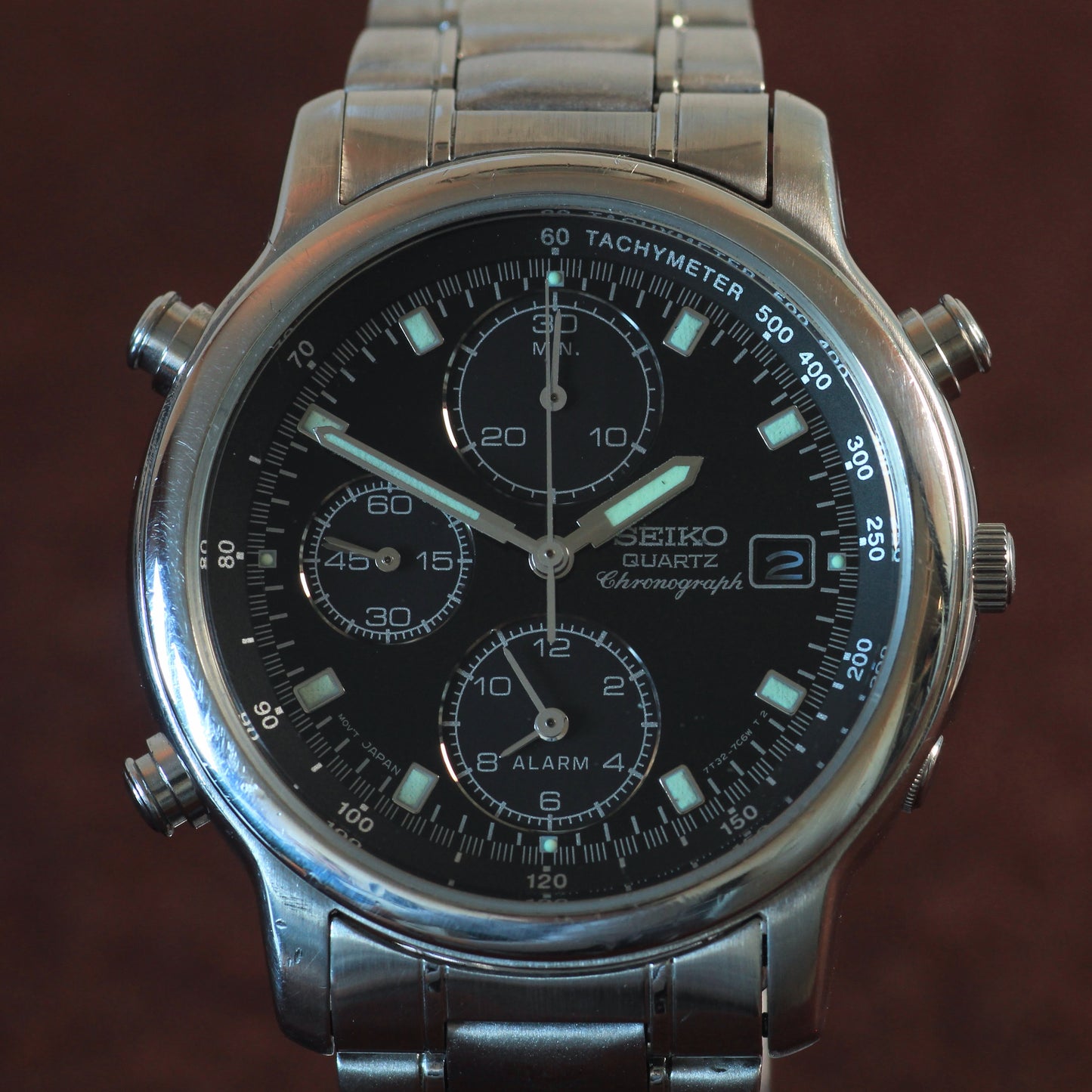 Neo-vintage Seiko Sports Chronograph Alarm Mens Watch - 7T32-7B80 - 1995