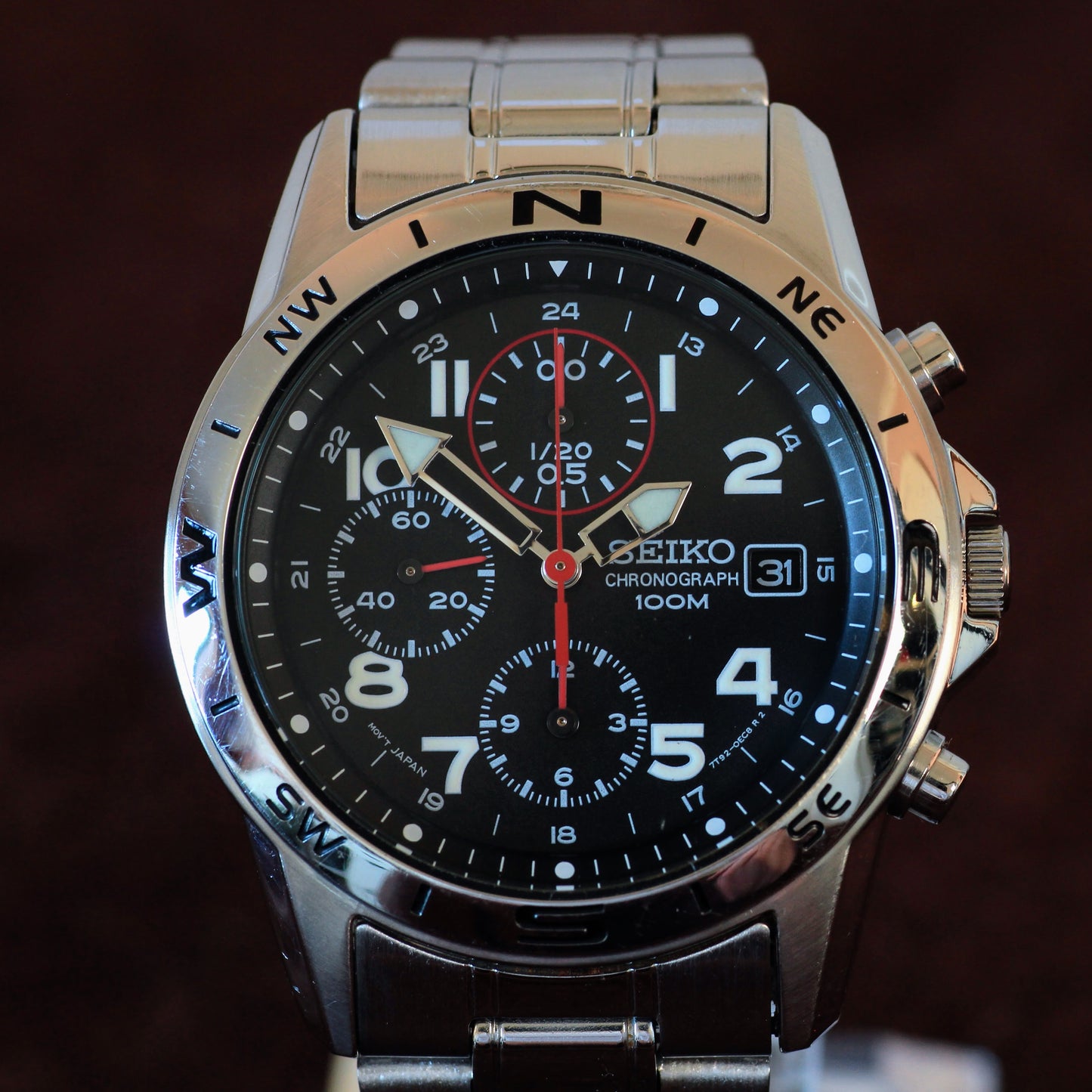 Neo-vintage Seiko Chronograph Mens Watch, Compass Bezel - 7T92-0DX0, 2007
