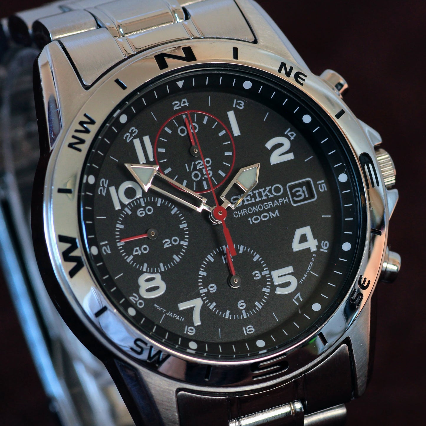 Neo-vintage Seiko Chronograph Mens Watch, Compass Bezel - 7T92-0DX0, 2007