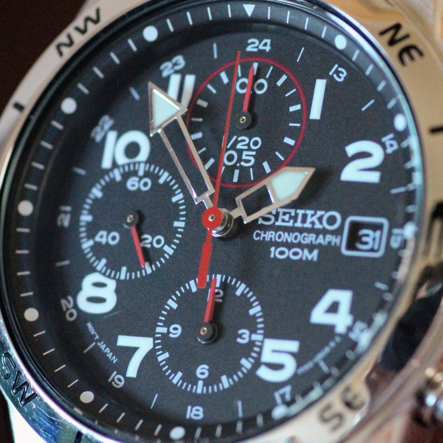 Neo-vintage Seiko Chronograph Mens Watch, Compass Bezel - 7T92-0DX0, 2007