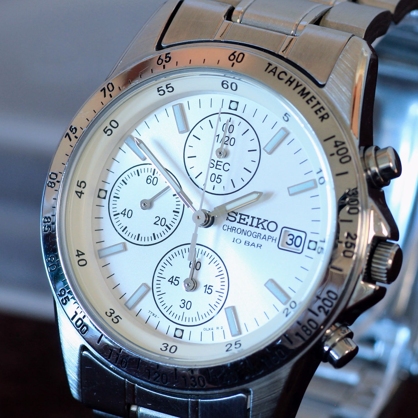 Neo-vintage Seiko Chronograph Mens Watch, White Dial - 7T92-0DW0, 2006