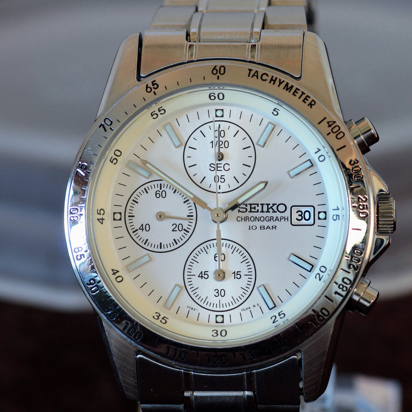 Neo-vintage Seiko Chronograph Mens Watch, White Dial - 7T92-0DW0, 2006