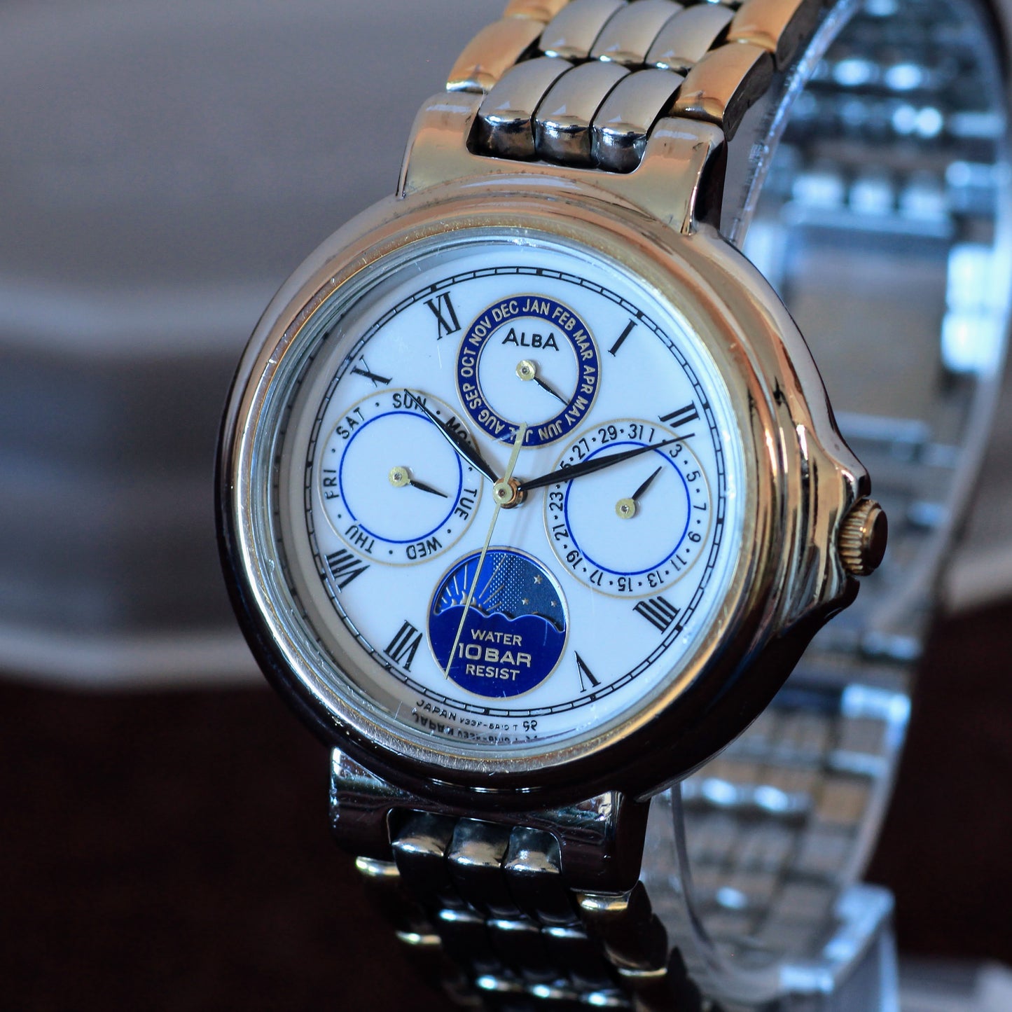 Neo-vintage Alba Two-Tone Mens Dress Watch, Day/Night Dial - V33F-6A9O