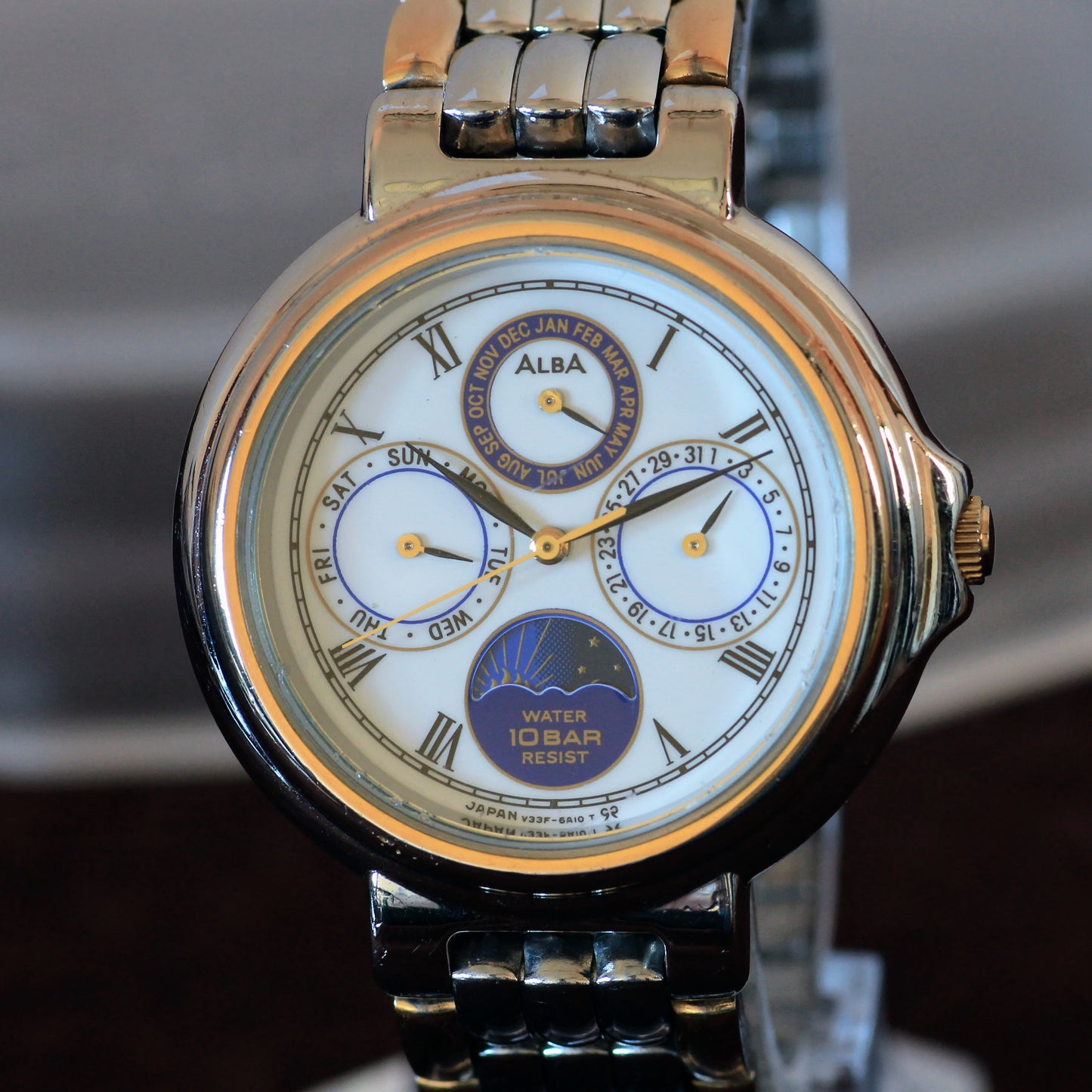 Neo-vintage Alba Two-Tone Mens Dress Watch, Day/Night Dial - V33F-6A9O