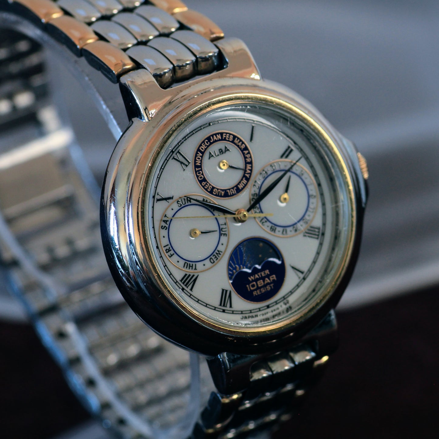 Neo-vintage Alba Two-Tone Mens Dress Watch, Day/Night Dial - V33F-6A9O