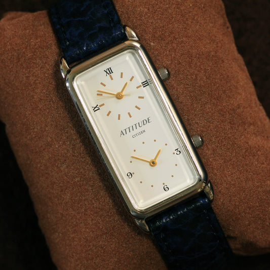Vintage Citizen Attitude Silver Dual-Dial Unisex Travel Watch - GMT-ish