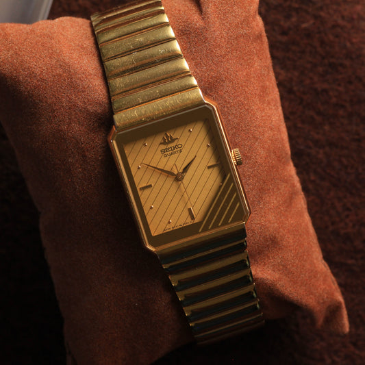 Vintage Seiko Quartz Gold Tank Mens Dress Watch - 8Y21-512A - 1989