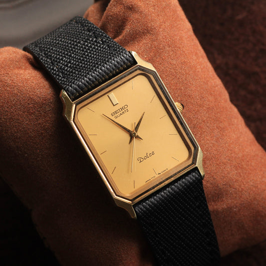Vintage Seiko Dolce Ultra-Thin Gold Tank Mens Watch - 7731-5210 - 1986