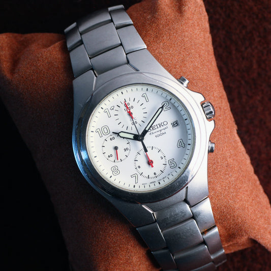 Seiko 7T92 chronograph white dial mens watch, view 1