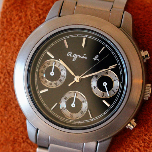 Mint NOS Agnes B Seiko Titanium Chrono Watch V654 Full Set JDM
