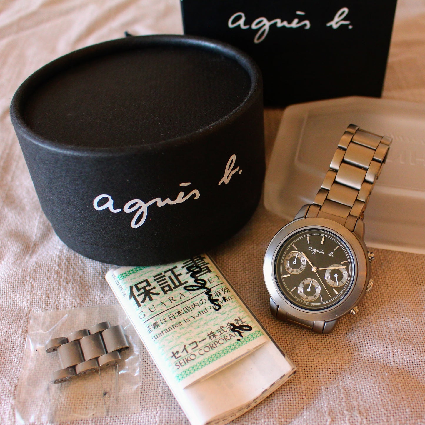 Mint NOS Agnes B Seiko Titanium Chrono Watch V654 Full Set JDM