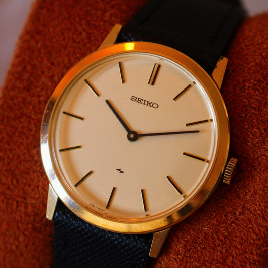 1976 Seiko Chariot Hi-Beat Gold Manual Wind Dress Watch Linen Dial - 2220-0180