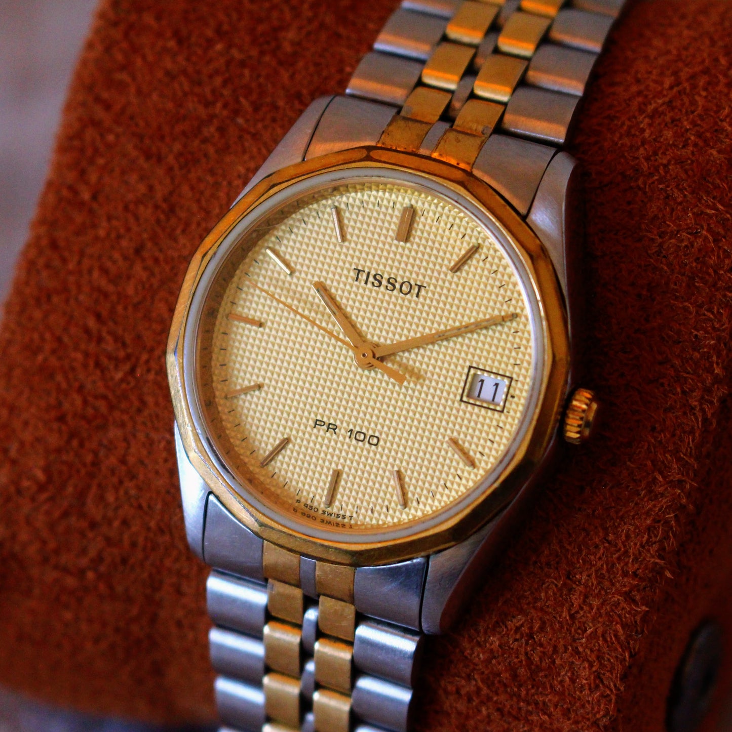 Tissot PR 100 Womens Two Tone Watch Waffle Dial Sapphire Crystal - 90s