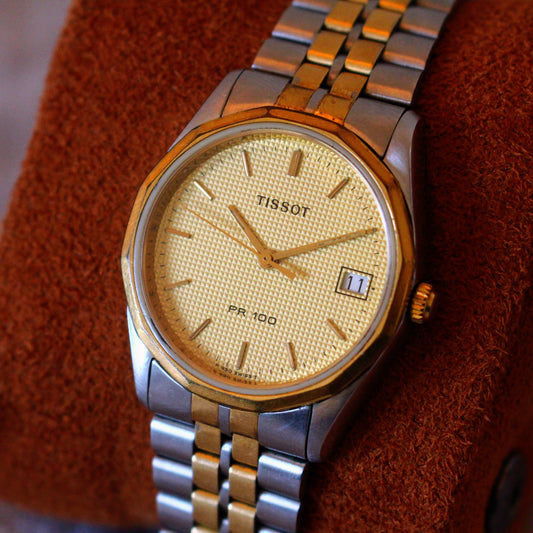 Tissot PR 100 Womens Two Tone Watch Waffle Dial Sapphire Crystal - 90s