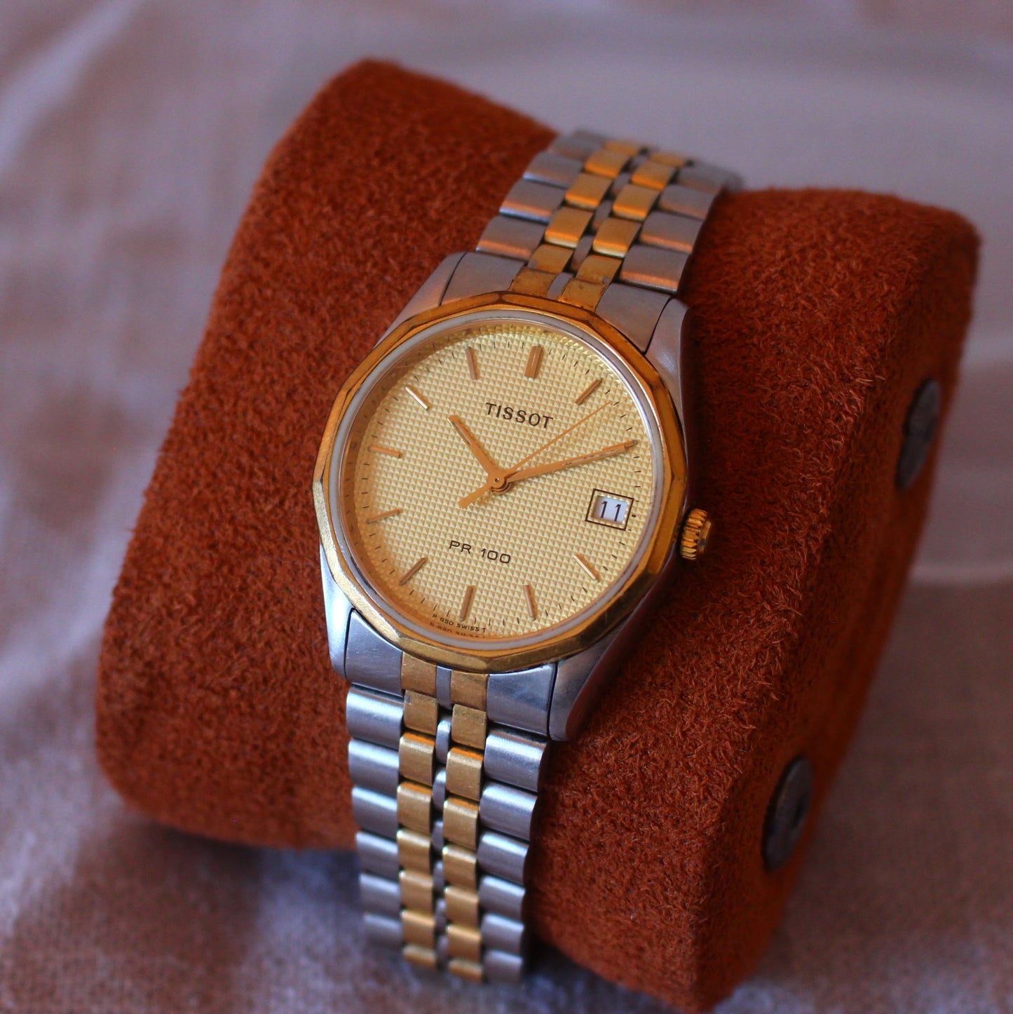 Tissot PR 100 Womens Two Tone Watch Waffle Dial Sapphire Crystal - 90s