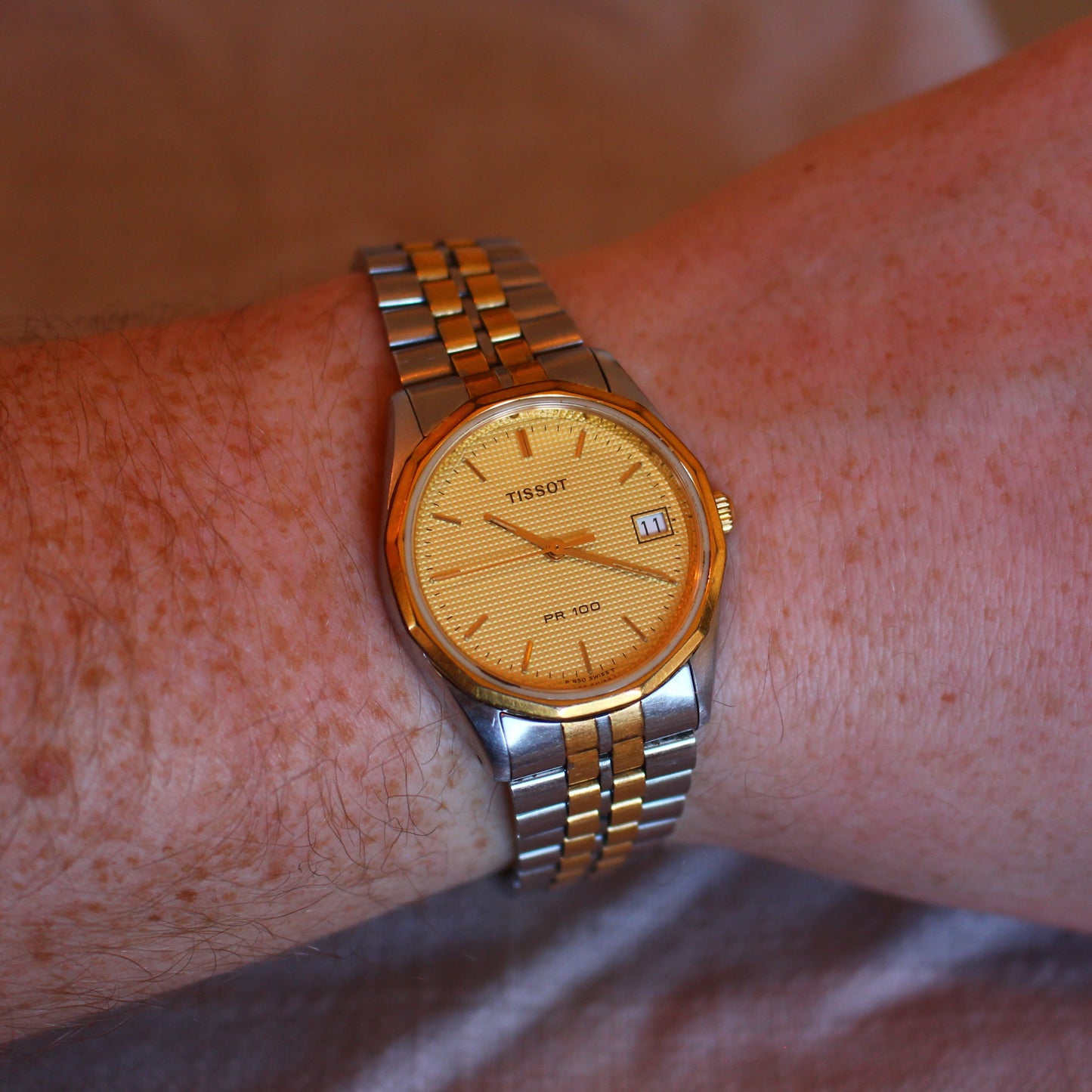 Tissot PR 100 Womens Two Tone Watch Waffle Dial Sapphire Crystal - 90s
