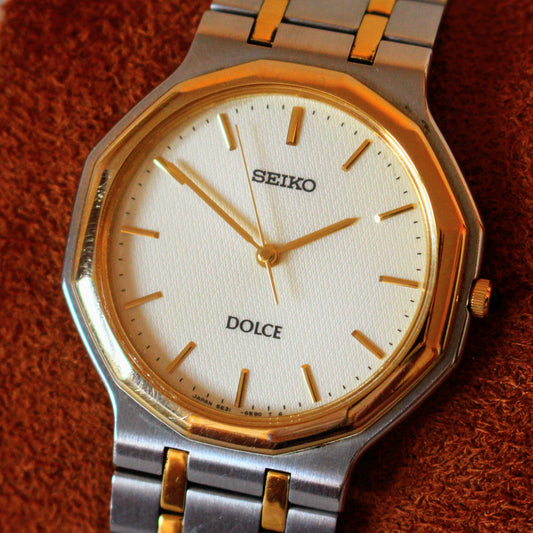 Superb Seiko Dolce Two Tone Quartz Dress Watch Textured Dial - 1993 - 5E31-6E30