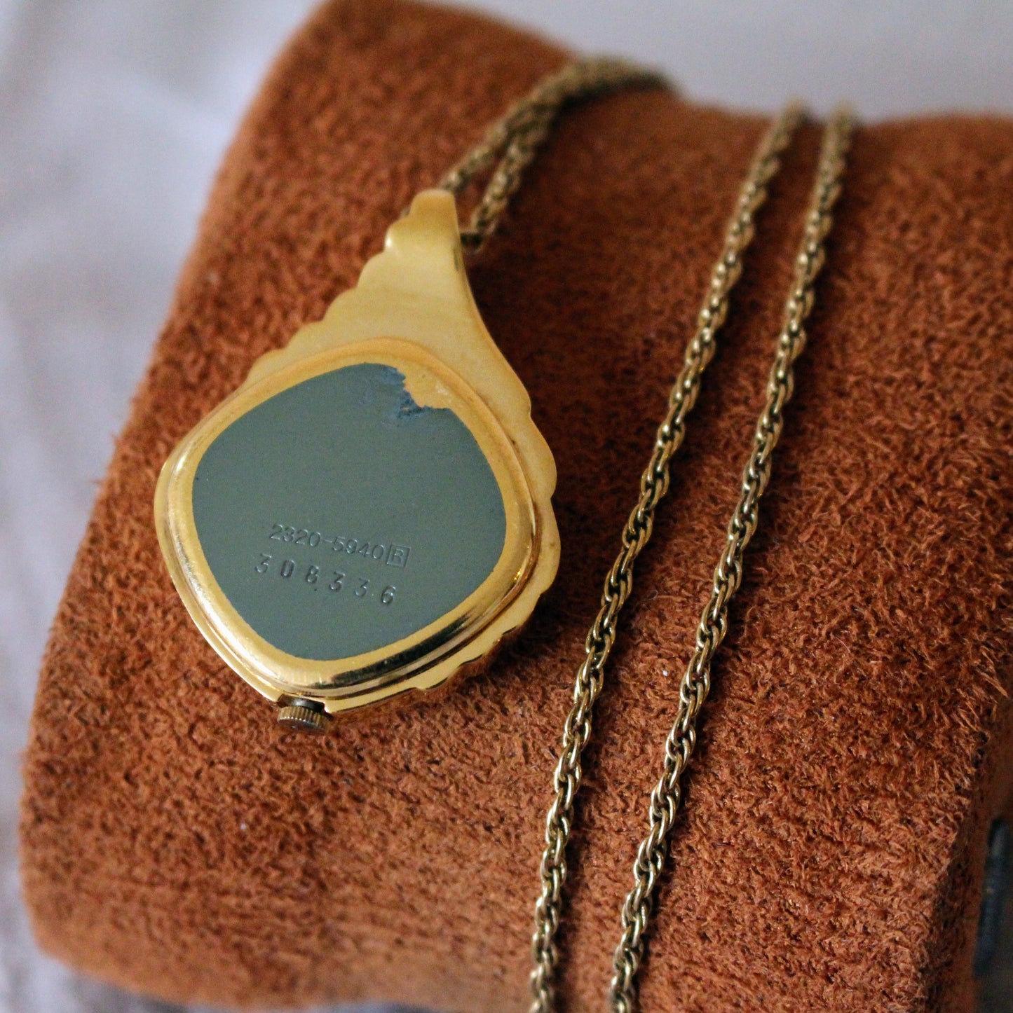 Vintage Seiko Gold Dial Art Deco Womens Watch Necklace - Fully Working! - 1981