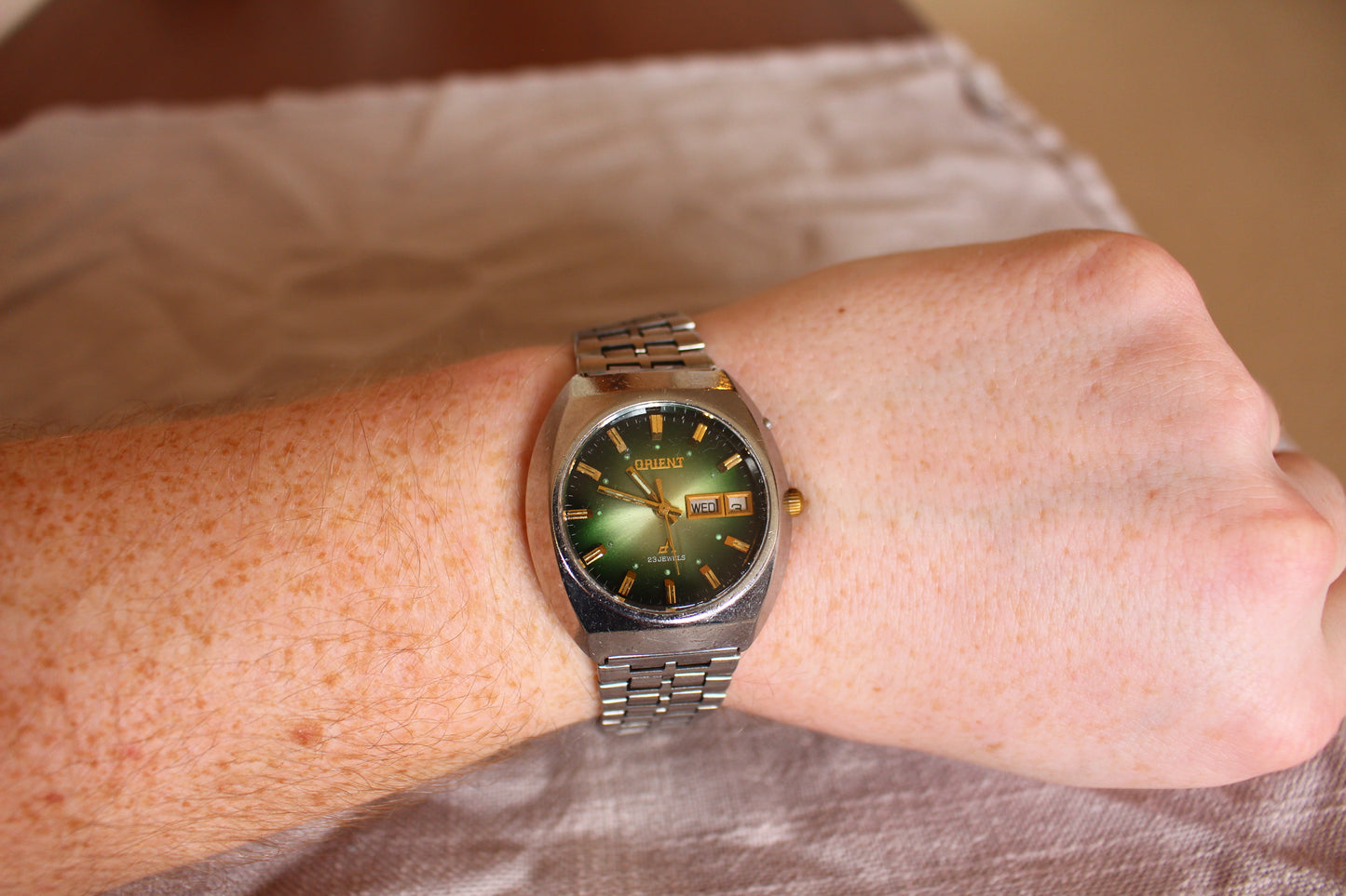 Vintage Orient Automatic Green Sunburst Dial 70s Mens Watch