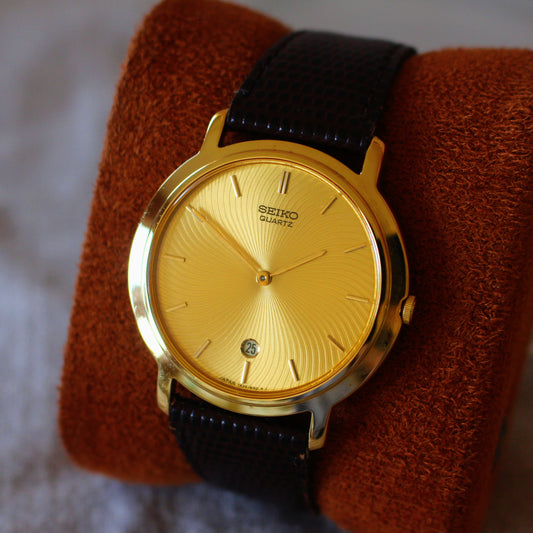 Neo-Vintage Seiko Quartz Gold Dress Watch Textured Dial - 2002 - 7N29-8080