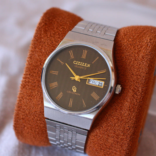 Vintage Citizen Crystron Quartz Brown Roman Dial Striped Dial - 1979 - 4-730909