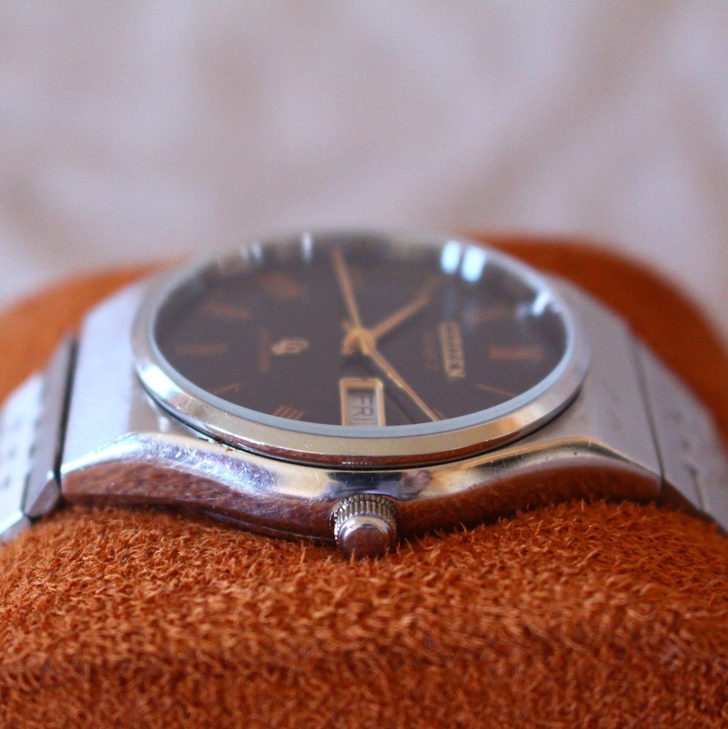 Vintage Citizen Crystron Quartz Brown Roman Dial Striped Dial - 1979 - 4-730909