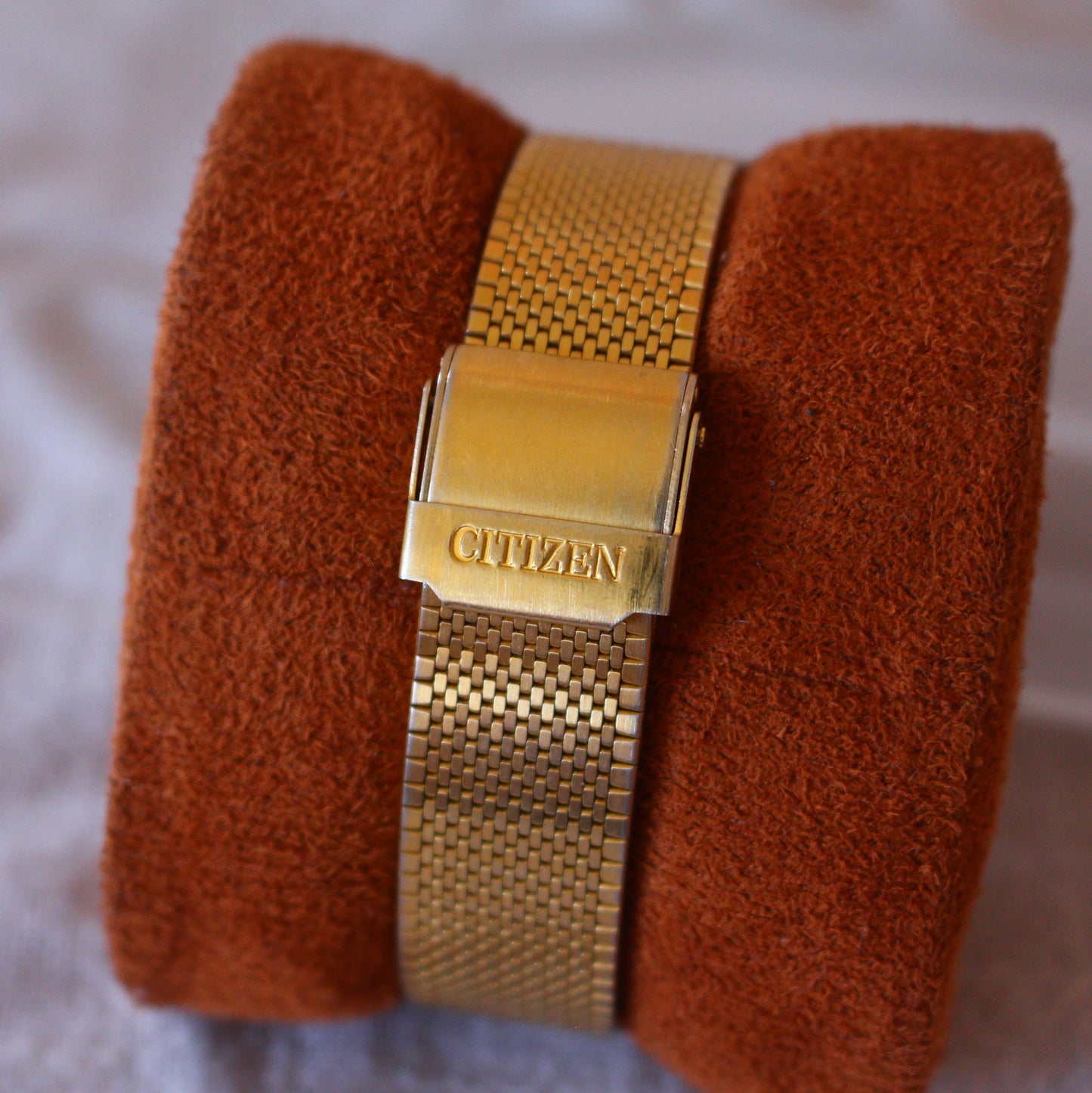 Vintage Citizen Quartz CQ Gold Tone Square Brass Case Patina Womens Watch - 80s