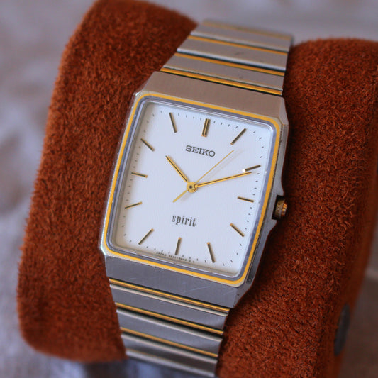 Vintage 90s Seiko Spirit JDM Tank Mens Dress Watch Two Tone - 1990 - 5E31-5A70