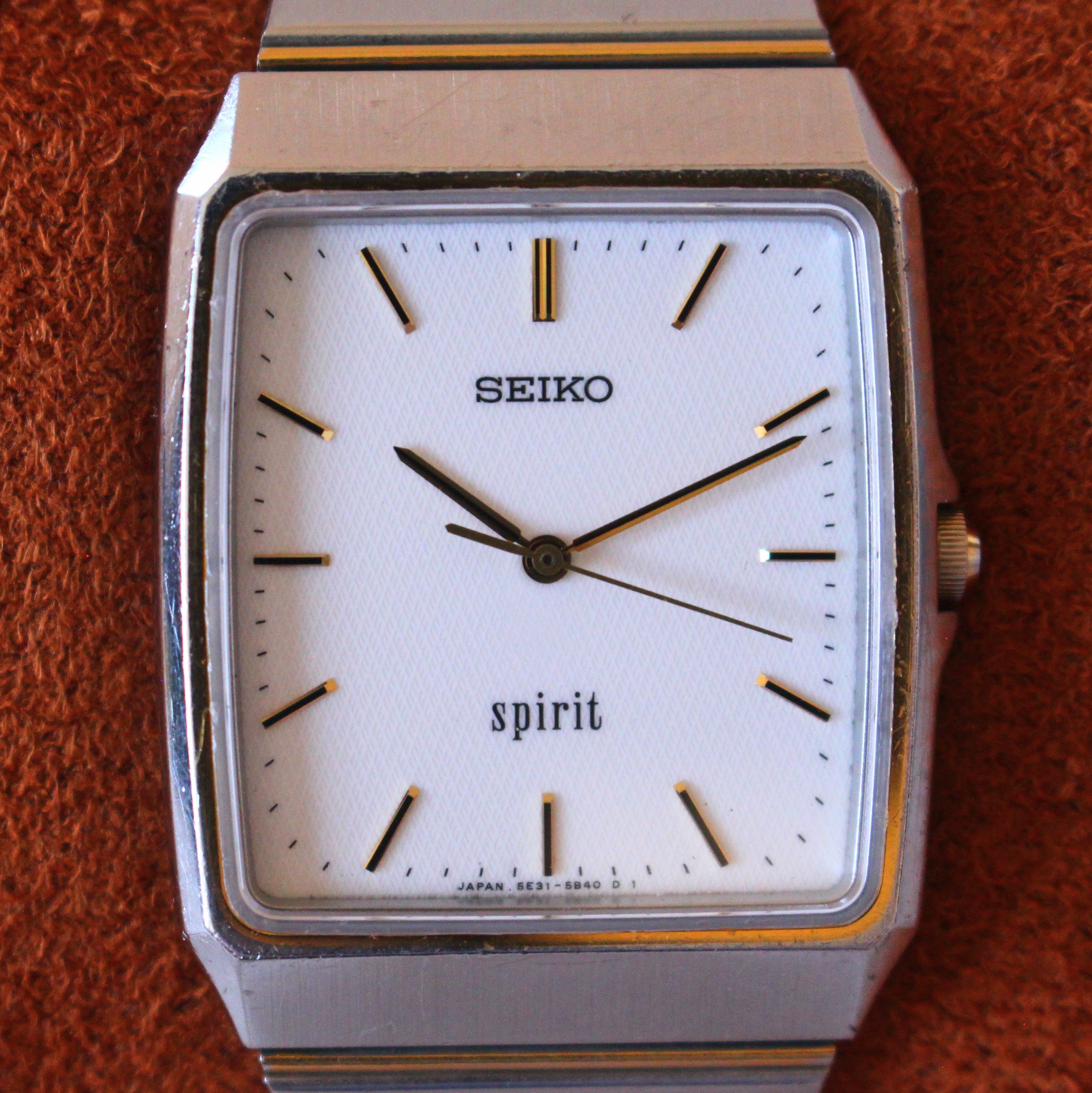 Vintage 90s Seiko Spirit JDM Tank Mens Dress Watch Two Tone - 1990