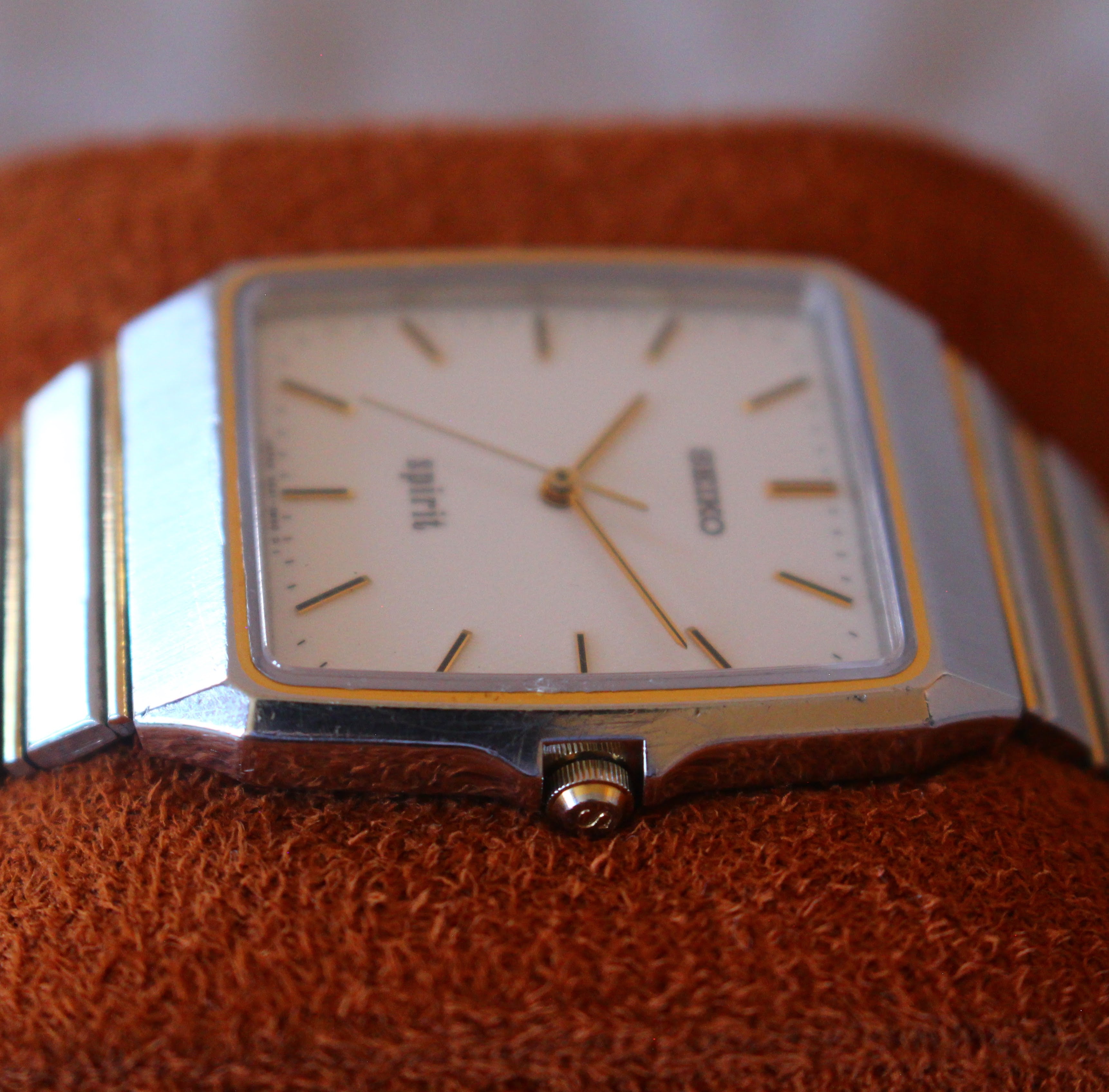 Vintage 90s Seiko Spirit JDM Tank Mens Dress Watch Two Tone - 1990