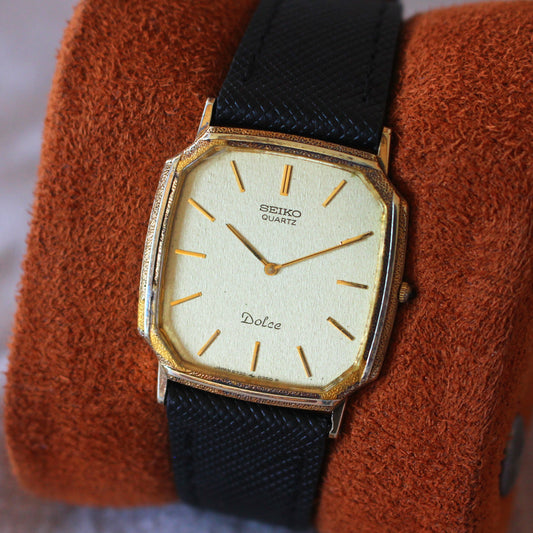 Vintage Seiko Dolce Dress Watch Art Deco Gold Case & Dial - 1982 - 6730-5190