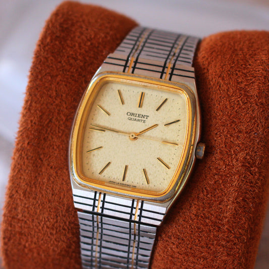 Vintage Orient Quartz Womens Dress Watch Two Tone Hatched Case - 80s