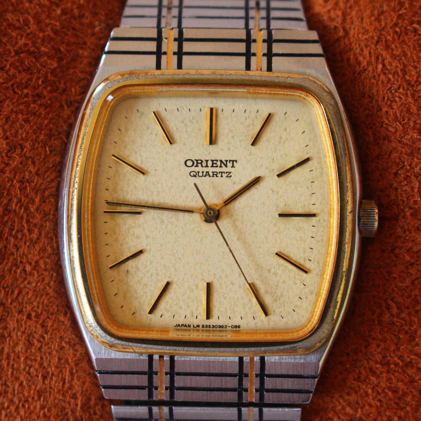 Vintage Orient Quartz Womens Dress Watch Two Tone Hatched Case - 80s
