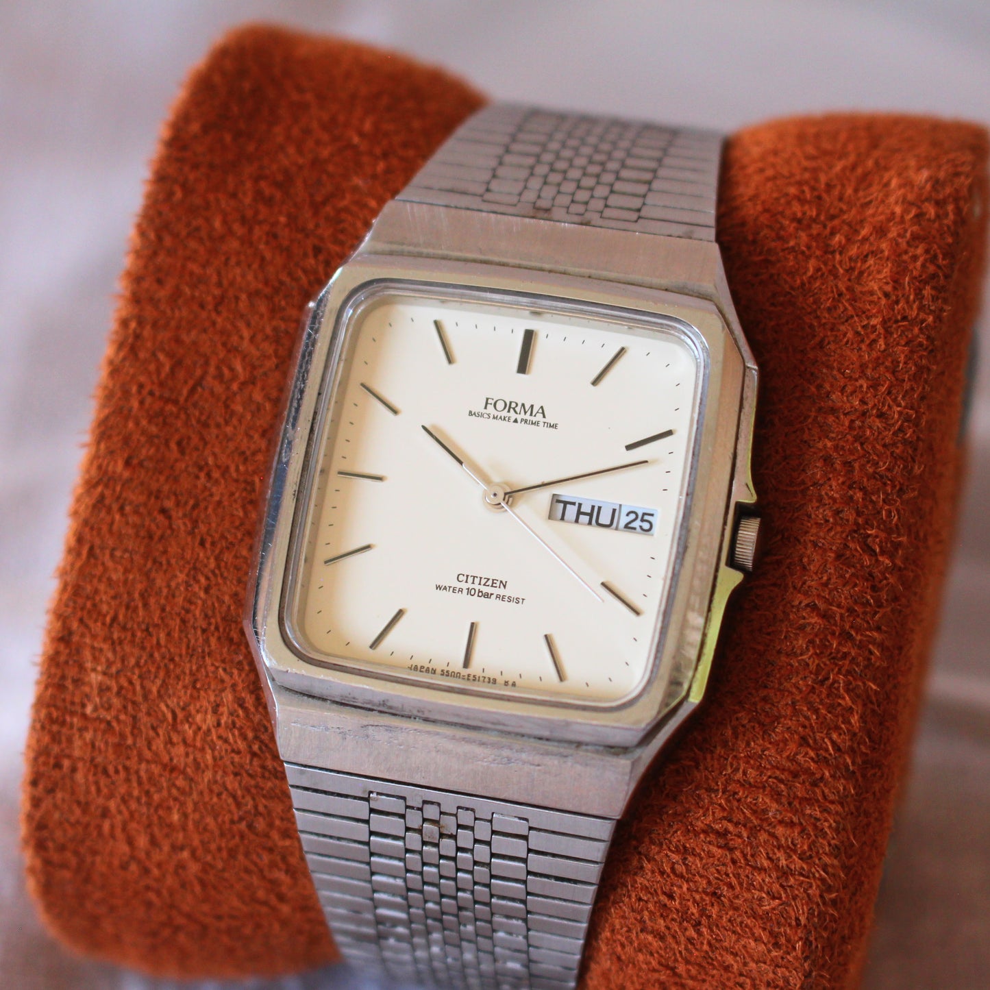 Citizen Forma Quartz Watch 90s Silver Tone White Dial Day-Date Great Cond