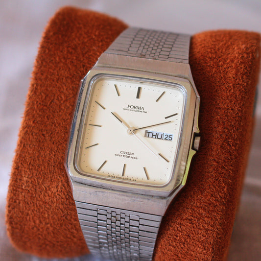 Citizen Forma Quartz Watch 90s Silver Tone White Dial Day-Date Great Cond