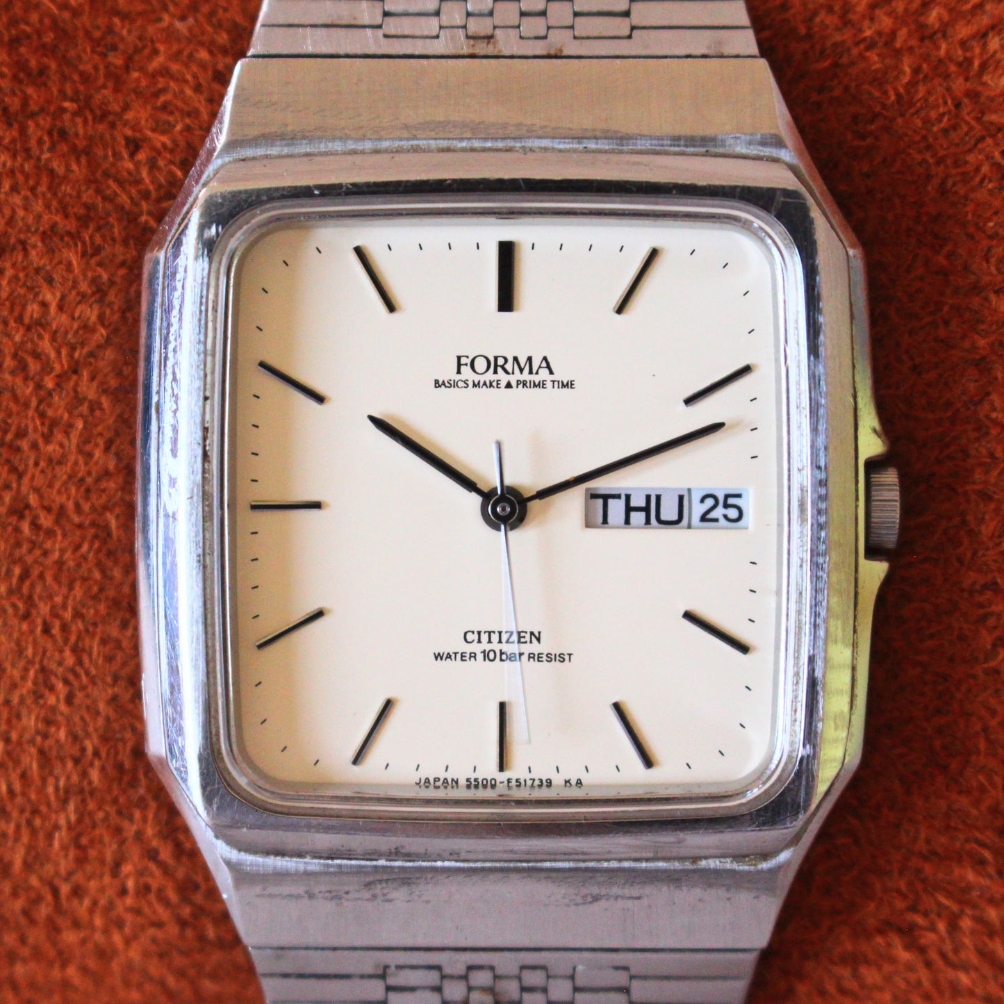 Citizen Forma Quartz Watch 90s Silver Tone White Dial Day-Date Great Cond
