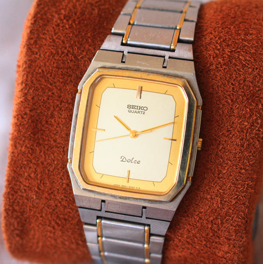 Seiko Dolce Ultra Thin Two Tone Retro Tank Dress Watch - 1992 - 9521-5020