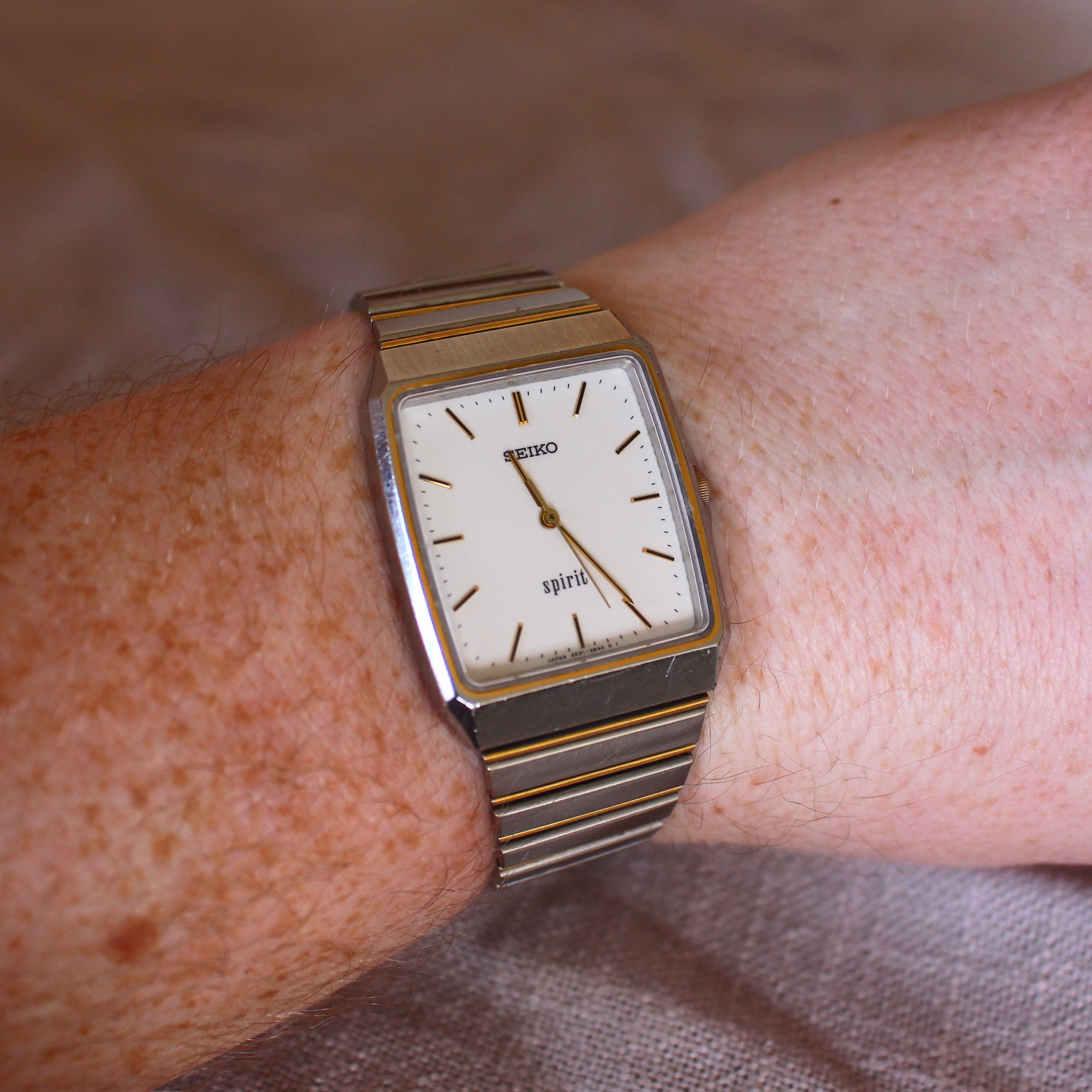 Vintage 90s Seiko Spirit JDM Tank Mens Dress Watch Two Tone - 1990