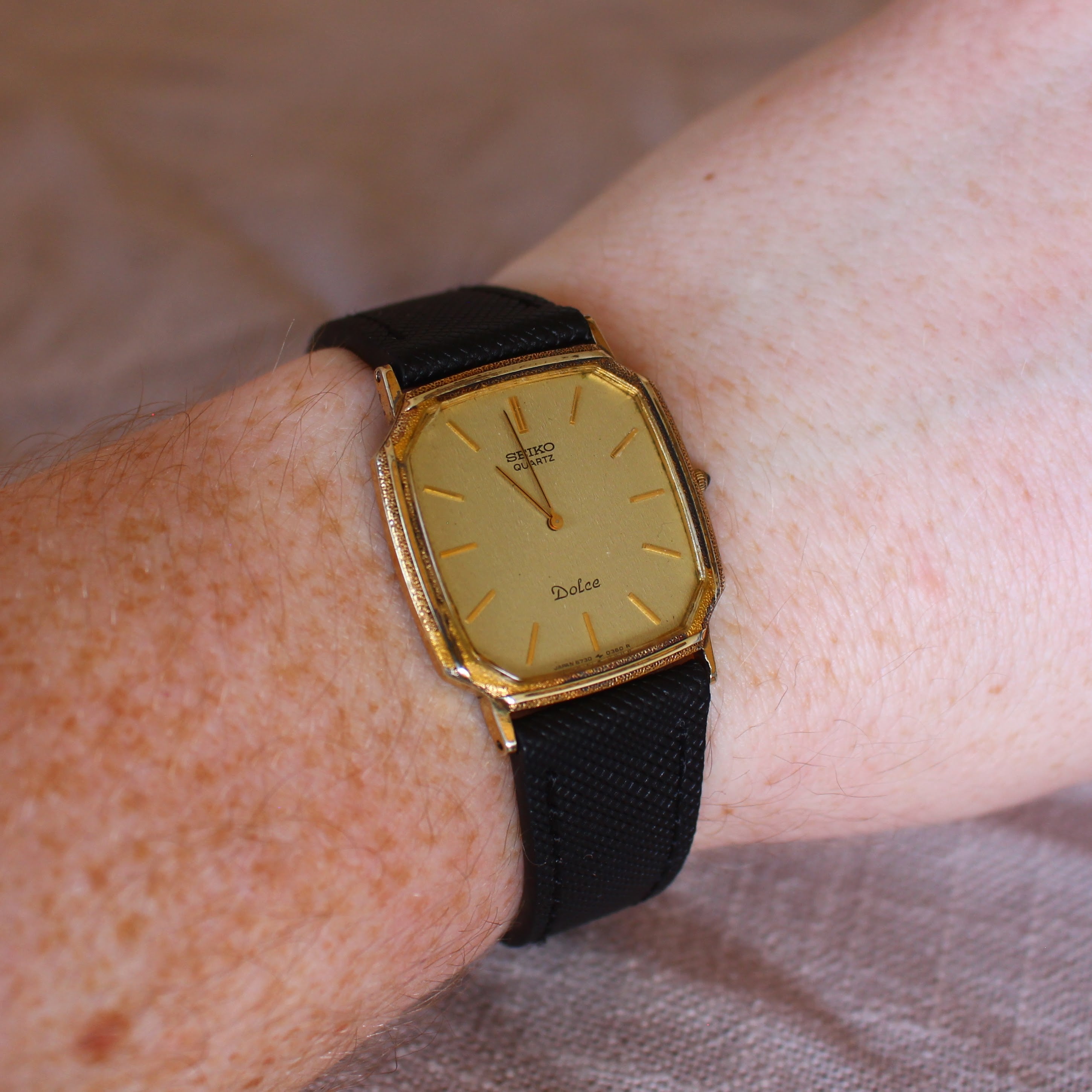 Vintage Seiko Dolce Dress Watch Art Deco Gold Case & Dial - 1982