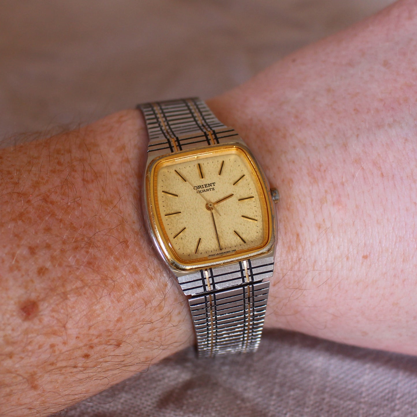Vintage Orient Quartz Womens Dress Watch Two Tone Hatched Case - 80s