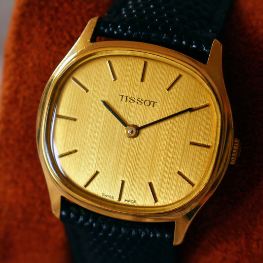 Vintage Tissot Swiss Made Manual Wind Dress Watch Brushed Gold Dial - 70s