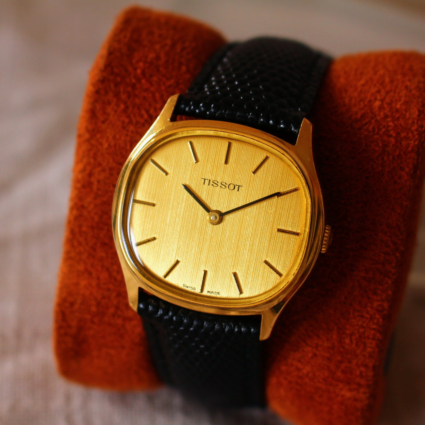 Vintage Tissot Swiss Made Manual Wind Dress Watch Brushed Gold Dial - 70s