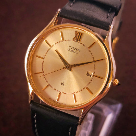 Vintage Citizen Gold Sunburst Dial Mens Dress Watch - Made ~1980s - Jake's Curated Vintage 