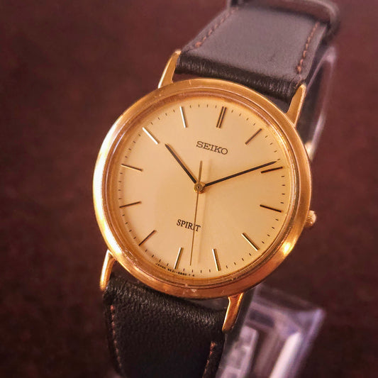 Vintage Seiko Spirit JDM Mens Gold Dress Watch - 5E21-6000 - Made 1987 - Jake's Curated Vintage 