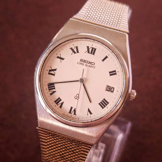 Vintage Seiko Lord Quartz Roman Numerals Mens Watch - 8242-6000 - Made 1980 - Jake's Curated Vintage 
