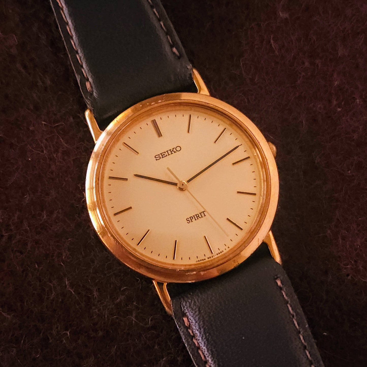 Vintage Seiko Spirit JDM Mens Gold Dress Watch - 5E21-6000 - Made 1987 - Jake's Curated Vintage 