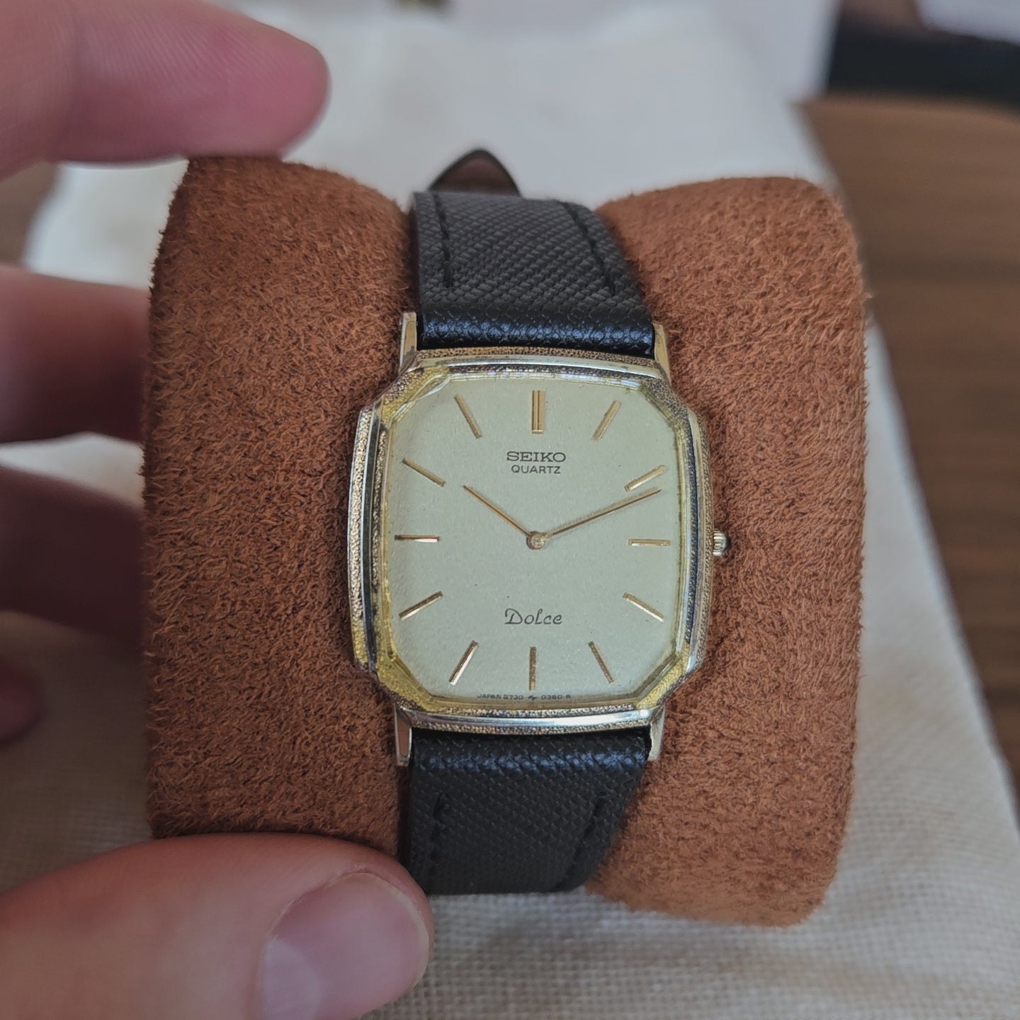 Vintage Seiko Dolce Dress Watch Art Deco Gold Case & Dial - 1982